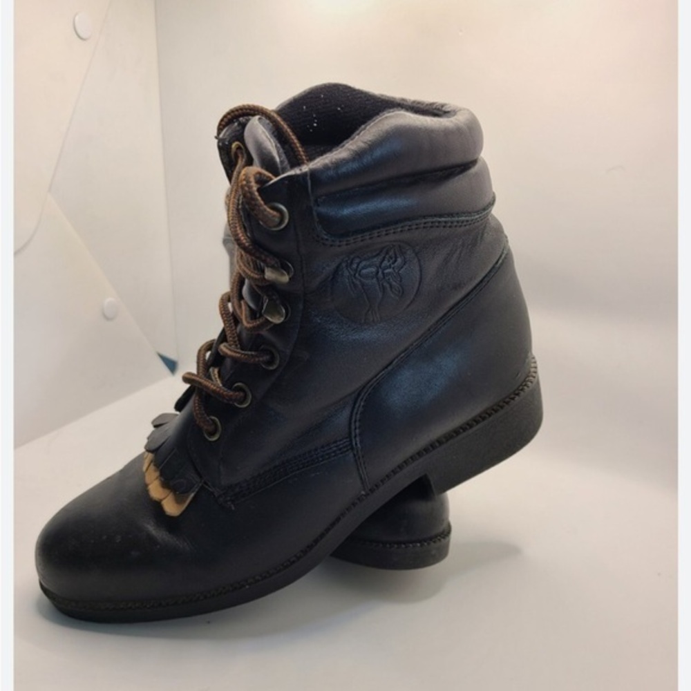 Saddle Brand Western Equestrian Work Ankle Boots Lace Up Black Leather Size 9